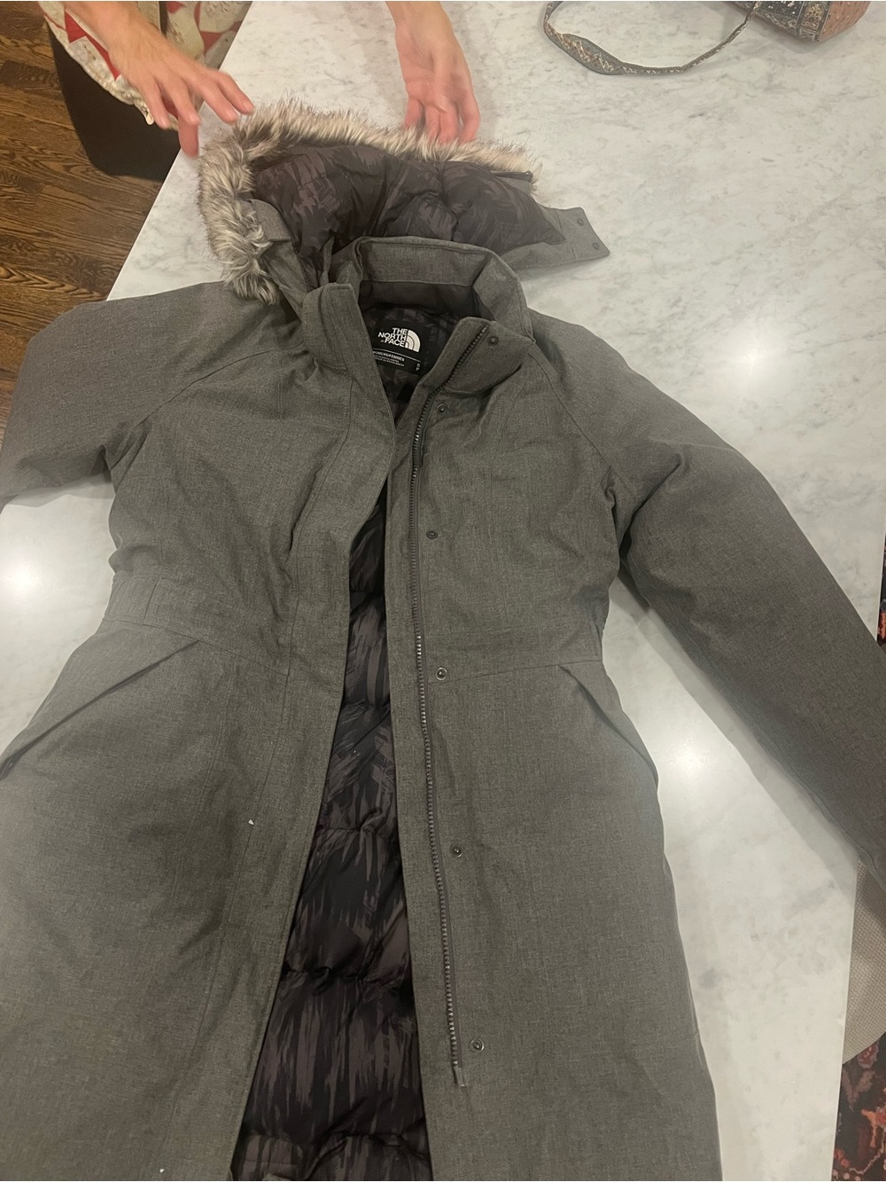 The North Face Women’s Gray Faux-Fur Hooded Puffer Coat